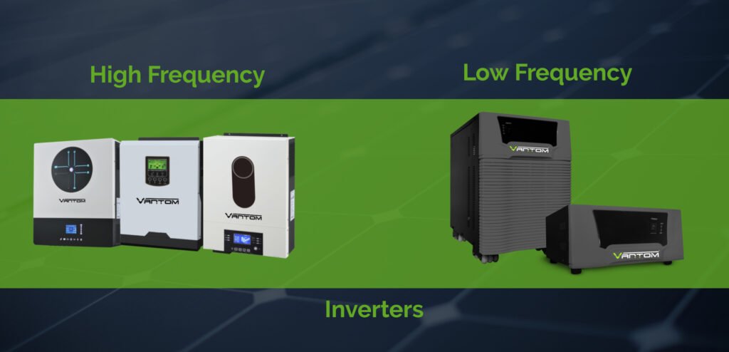 High and low frequency Vantom inverters displayed, highlighting different models.